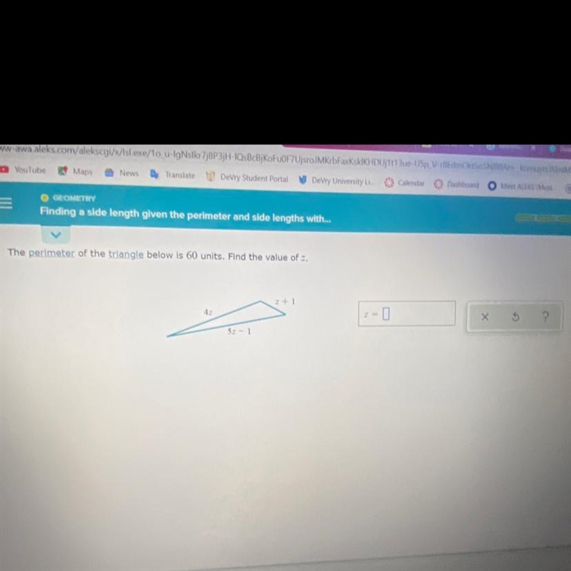 Find the value of zThe perimeter of the triangle below is 60 units.-example-1