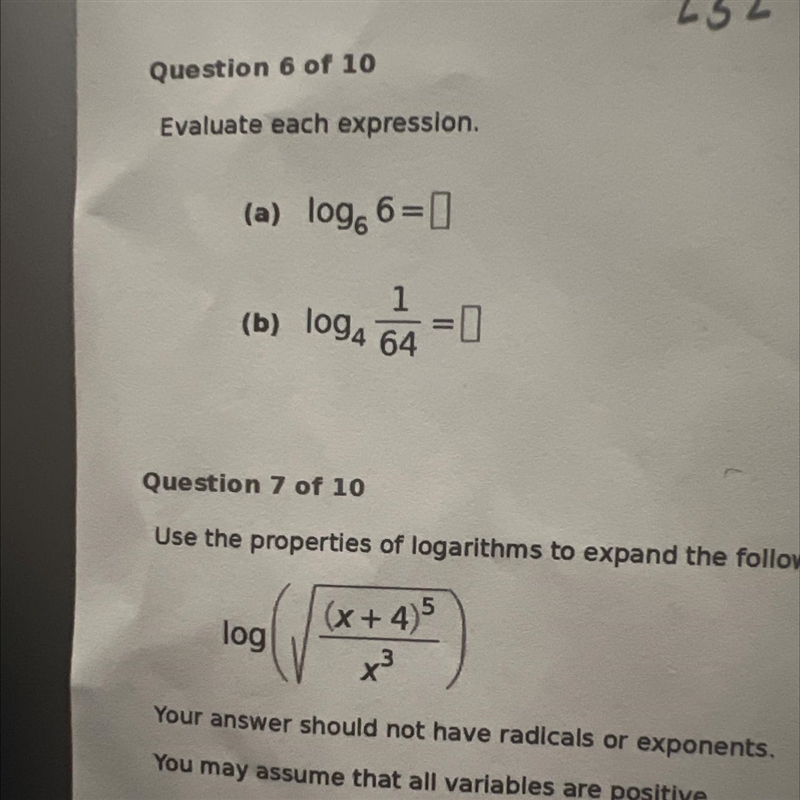 Question 6 of 10Evaluate each expression.(a) log 6=01(b) lo94 64-example-1