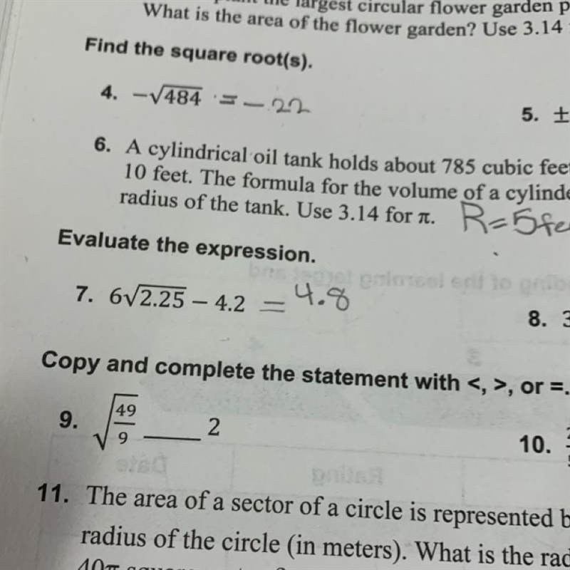 Copy and complete the statement with <,>, or =.(Number 9 and 10)-example-1