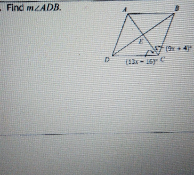 Find the missing angle of the rhombus m angle ADB-example-1