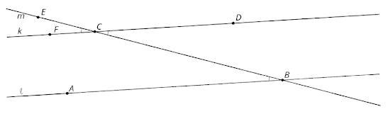 Lines k and l are parallel and the measure of angle ABC is 22 degrees. Find the measures-example-1