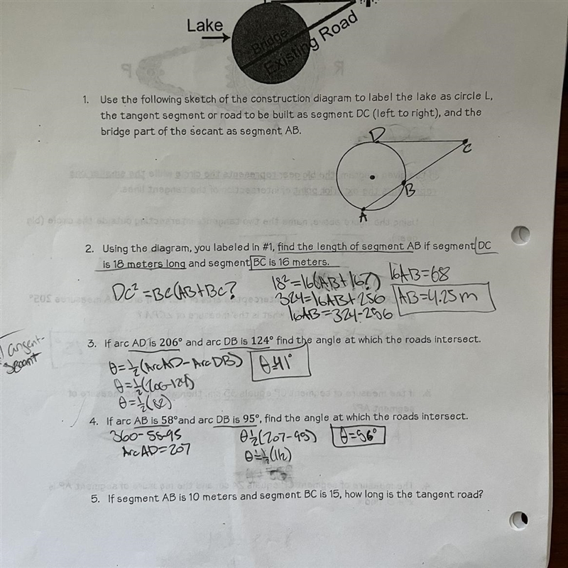 What formula should I be using to find tangent of the road length?-example-1