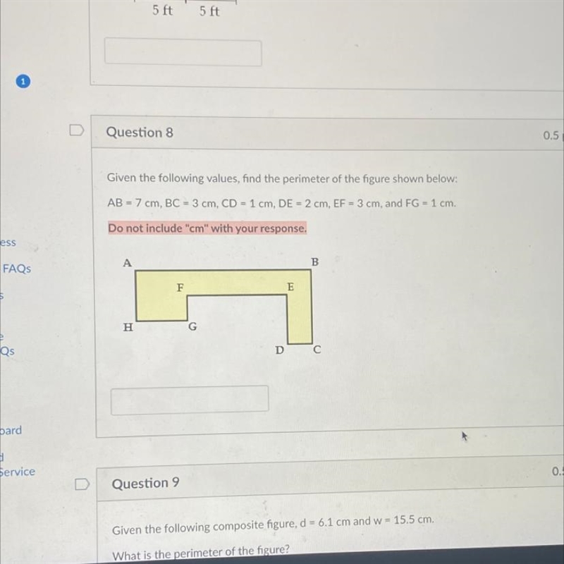 Given the following values, find the perimeter of the figure shown below: AB = 7 cm-example-1