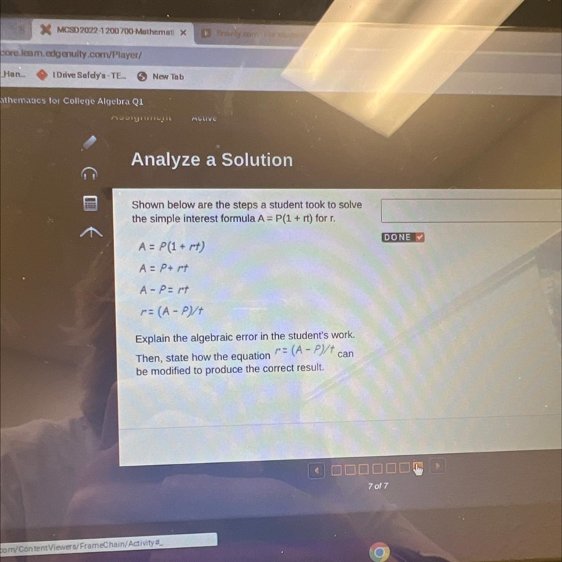 Shown in the equation are the steps a student took to solve the simple interest formula-example-1