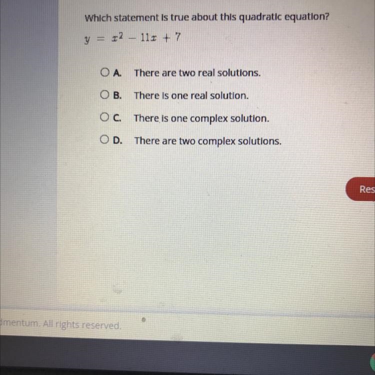 Which statement is true about this quadratic equation? y = 22 - 111 +7-example-1