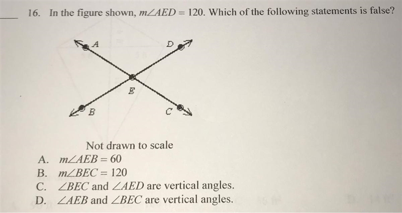 Name:16. In the figure shown, mZAED = 120. Which of the following statements is false-example-1