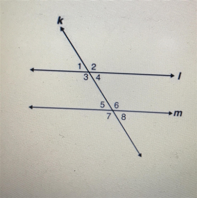 Question 3In the diagram below, paralelines and mare cut by transalWhich pair of angies-example-1