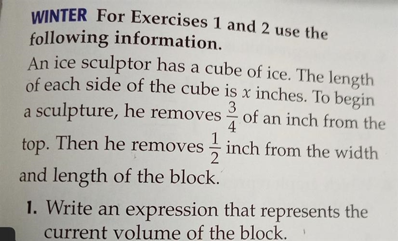 I need help writing the expression that represents the current volume of the block-example-1