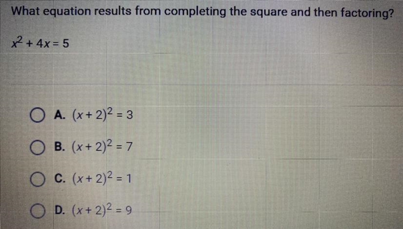 What equation results from completing the square and then factoring? x^2 + 4x = 5 A-example-1