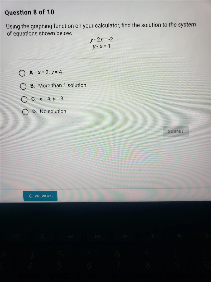 using the graphing functions on your calculator, find the solution to the system of-example-1