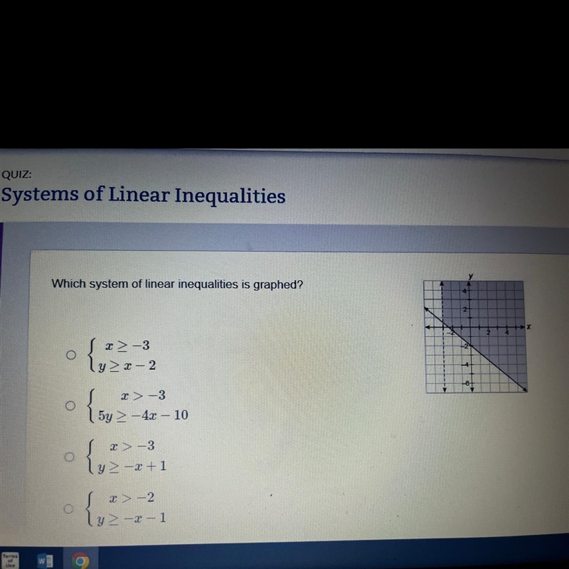 Which system of linear inequalities is graphe-example-1