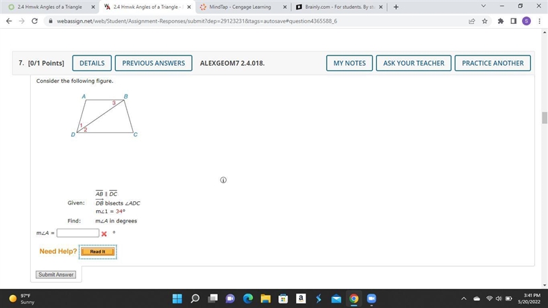 How do I do the math here? I am not sure how to set it up with having only one angle-example-1