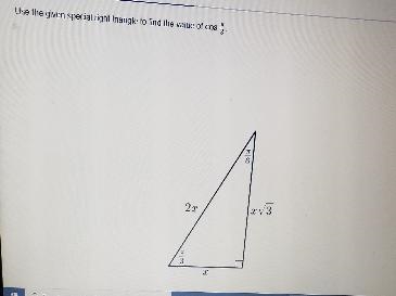 Use the given special right triangle to find the value of cos 7 21 XV3 3 T-example-1