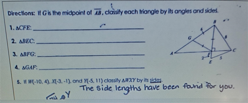 Directions: If G is the midpoint of AB, classify each triangle by its angles and sides-example-1