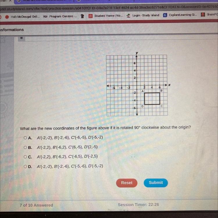 What are the new corrdinates of the figure above If it is rotated 90 degrees clockwise-example-1