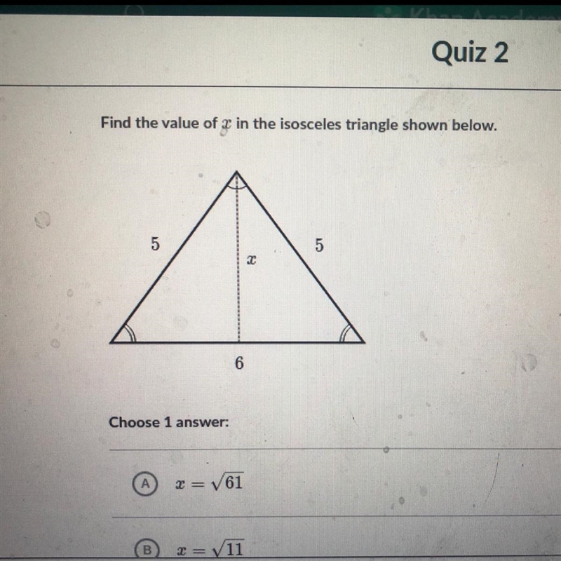 Find the value of 2 in the isosceles triangle shown below.5Сл306-example-1