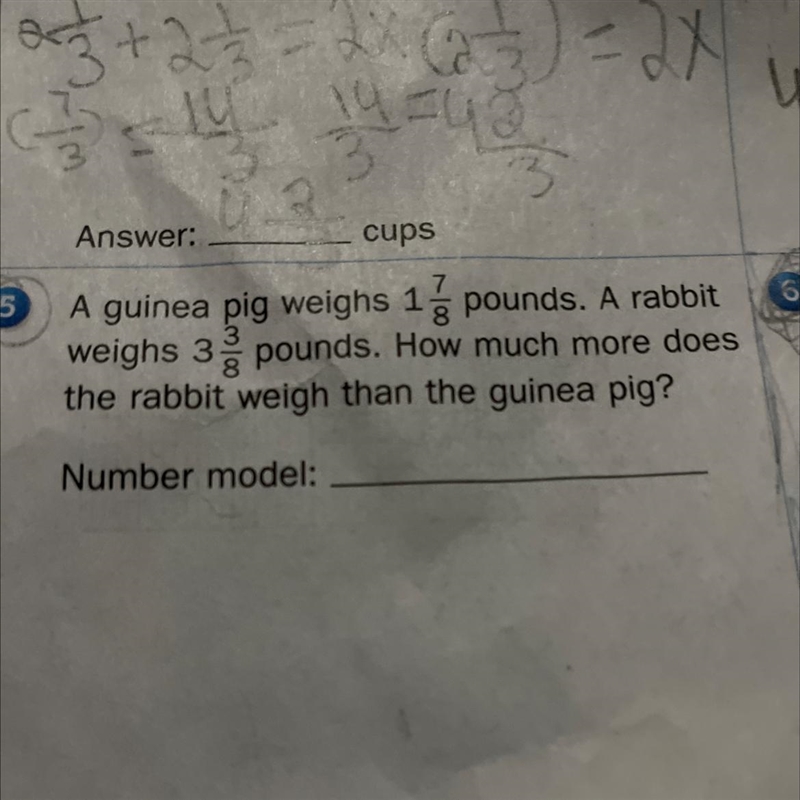 A Guinea pig weights 1 7/8 pounds a rabbit weights 3 3/8 pounds how much more does-example-1