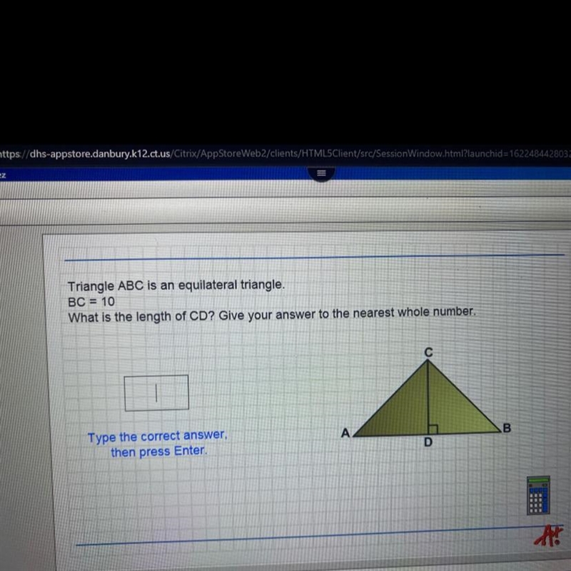 Triangle ABC is an equilateral triangle. BC = 10 What is the length of CD? Give your-example-1