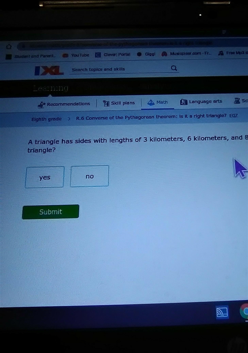 A triangle has sides with lengths of 3 kilometers 6 kilometers and 8 kilometers is-example-1