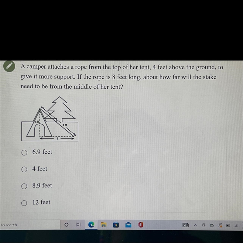 If the rope is 8 feet long, about how far will the stake need to be from the middle-example-1