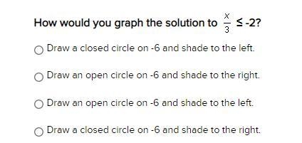 Draw a closed circle on -6 and shade to the left.Draw an open circle on -6 and shade-example-1