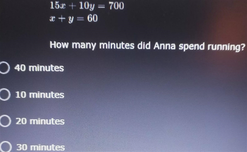 Anna burned 15 calories per minute running for x minutes and 10 calories per minute-example-1