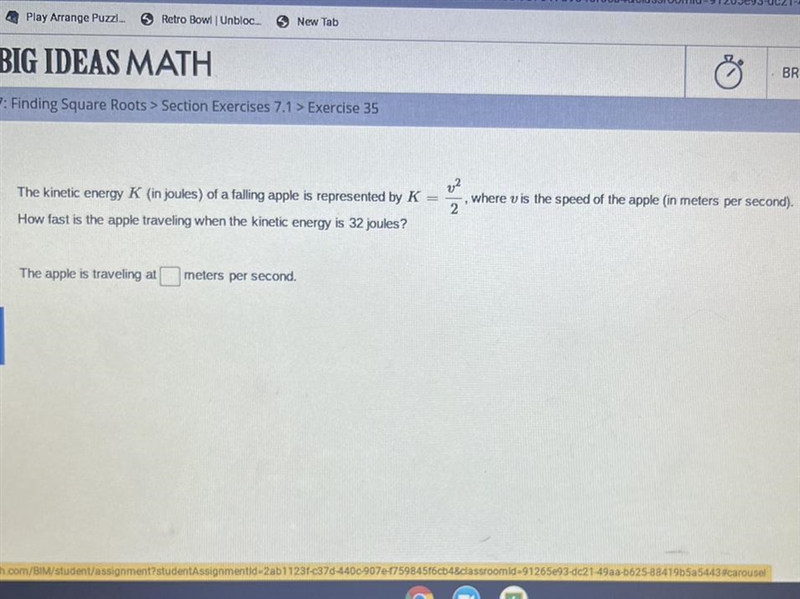 How fast is the apple traveling when the kinetic energy is 32 joules?-example-1