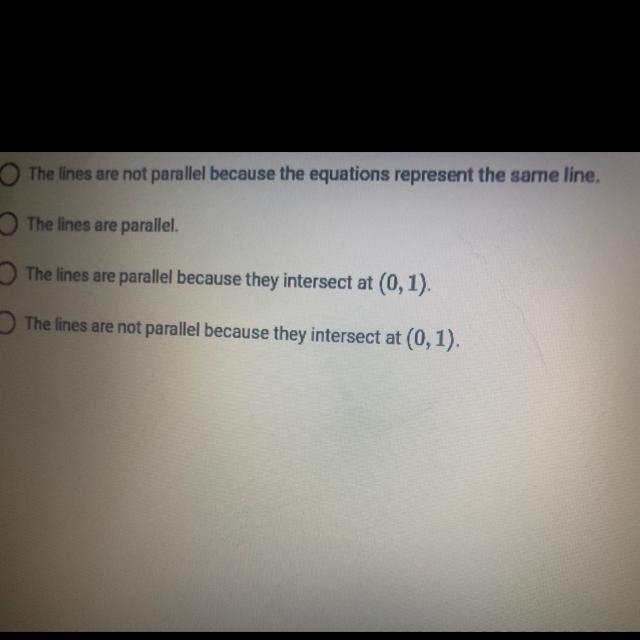 Determine if the lines 1/2x + 10y = 10 and -1/2x + 5y =5 are parallel.-example-1