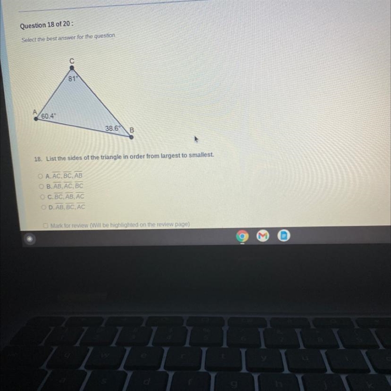 What are the sides of the triangle in order ?-example-1