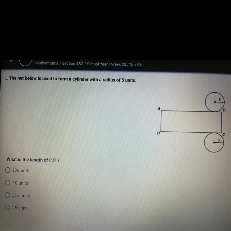 The net below is used to form a cylinder with a radius of 5 units-example-1