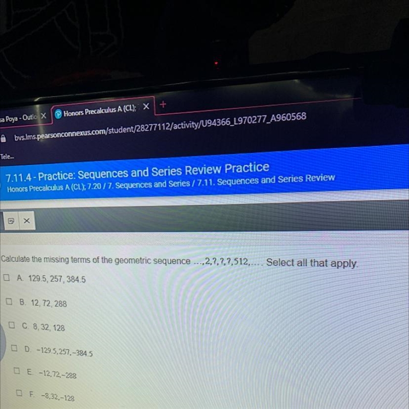 Calculate the missing terms of the geometric sequence ...,2,?,?,?,512,... Select all-example-1