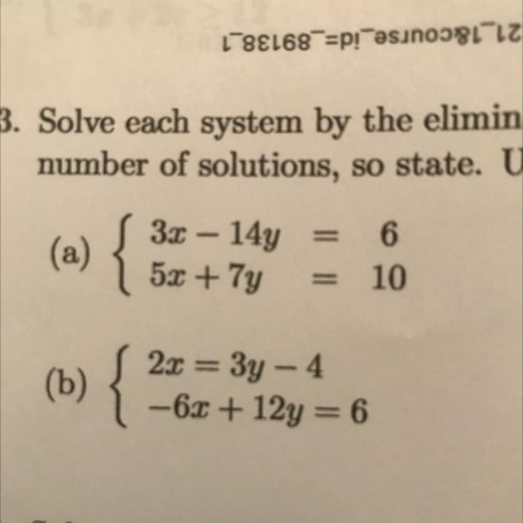 Solve each system by the elimination (addition) method. If there is no solution or-example-1