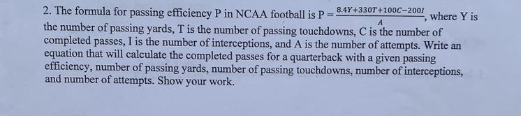 Write anequation that will calculate the completed passes for a quarterback with a-example-1