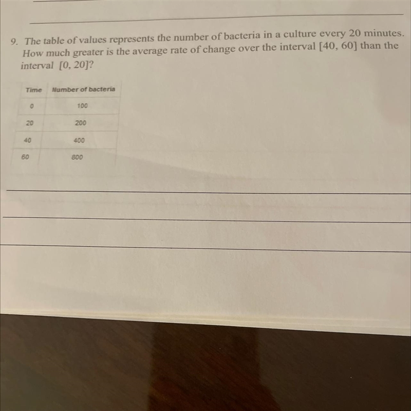 9. The table of values represents the number of bacteria in a culture every 20 minutes-example-1