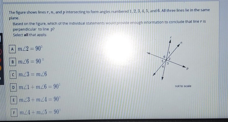 The figure shows lines r, n, and p intersecting to form angles numbered 1, 2, 3, 4, 5, and-example-1