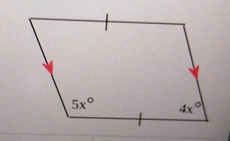 Find the value of x then find the measure of each labeled anglex=5x°=4x°=-example-1