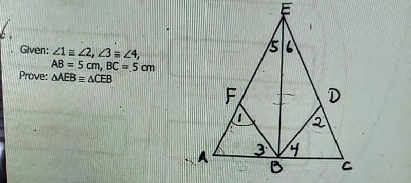 Given: angle 1 is congruent to angle 2, angle 3 is congruent to angle 4. AB=5cm, BC-example-1