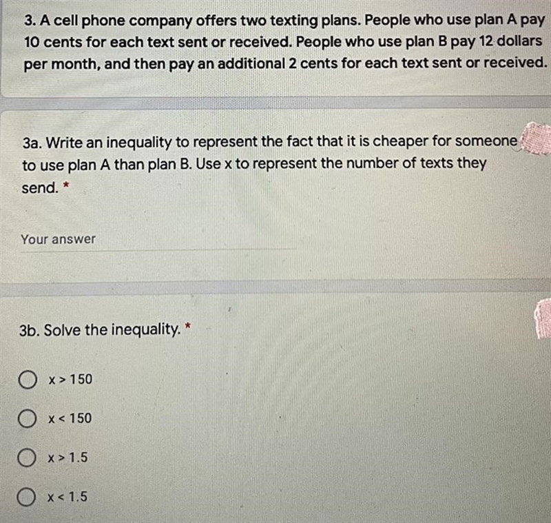 3. A cell phone company offers two texting plans. People who use plan A pay10 cents-example-1