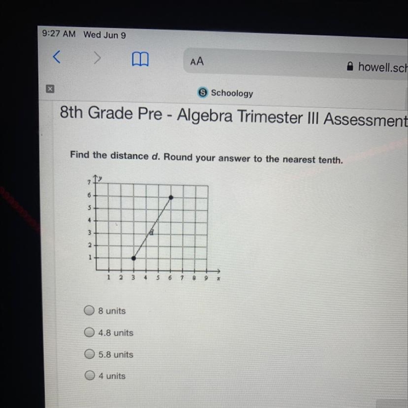 Find the distance d. Round your answer to the nearest tenth.Ty7654321123456789-example-1