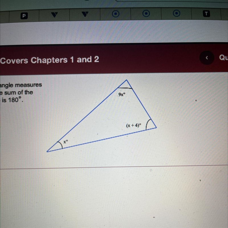 Use the diagram to find the angle measures of the triangle. Recall that the sum of-example-1