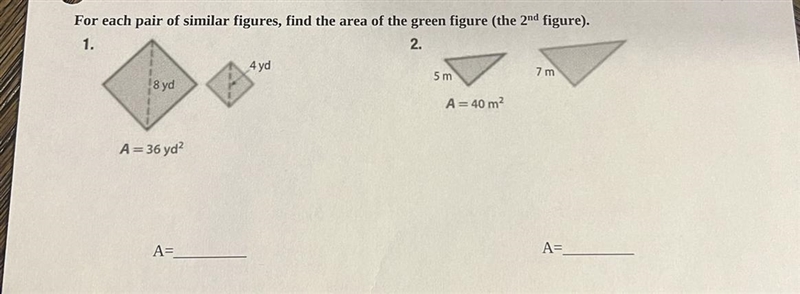 For each pair of similar figures, find the area of the second figure.-example-1