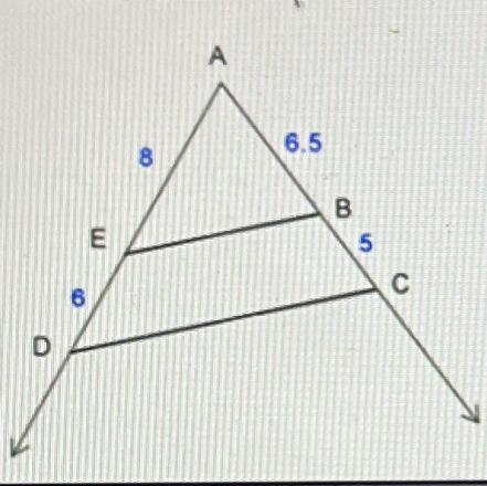 Are segments EB and DC parallel? if so, explain why and if not, explain why not.-example-1