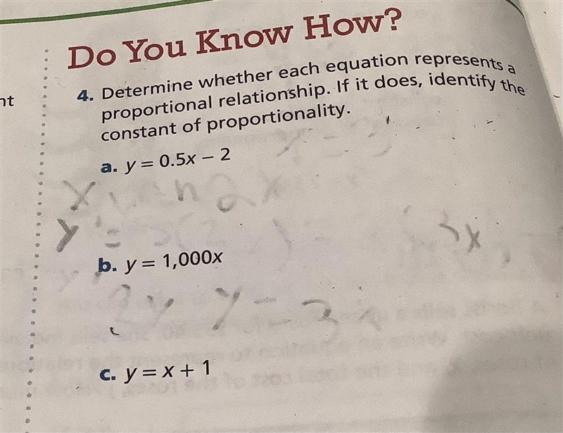 Determine whether each equation represents a proportional relationship. If it does-example-1