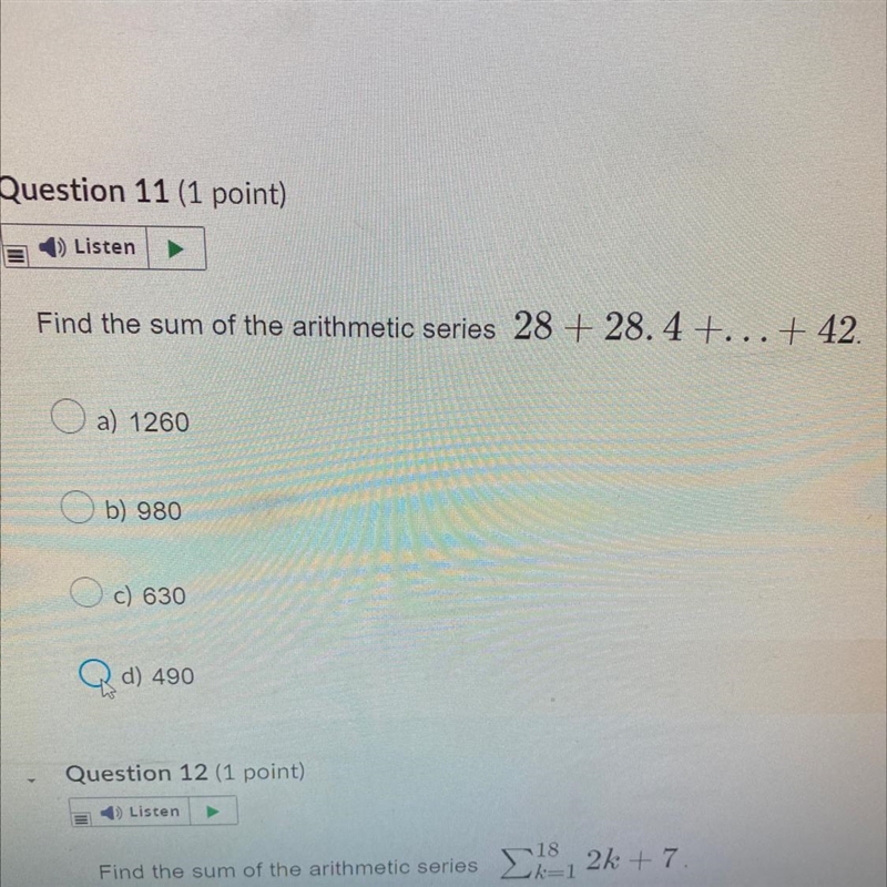 Find the sum of the arithmetic series 28+28.4+...+42 Don’t understand, am I missing-example-1