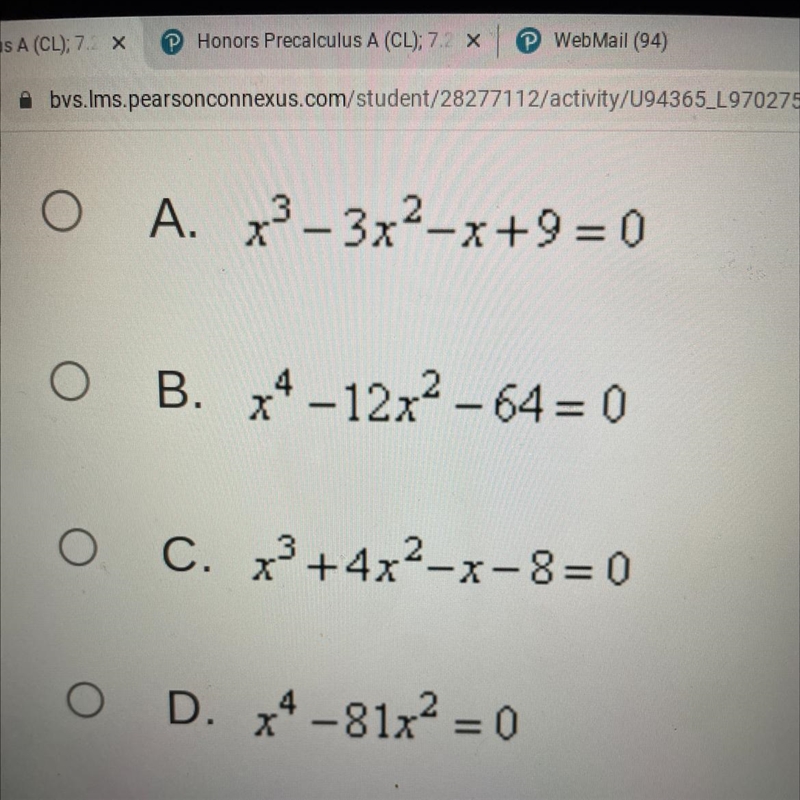 Which equation has exactly two real and two nonreal solutions?-example-1