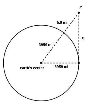 What is the distance to the earth’s horizon from point P? Enter your answer as a decimal-example-1