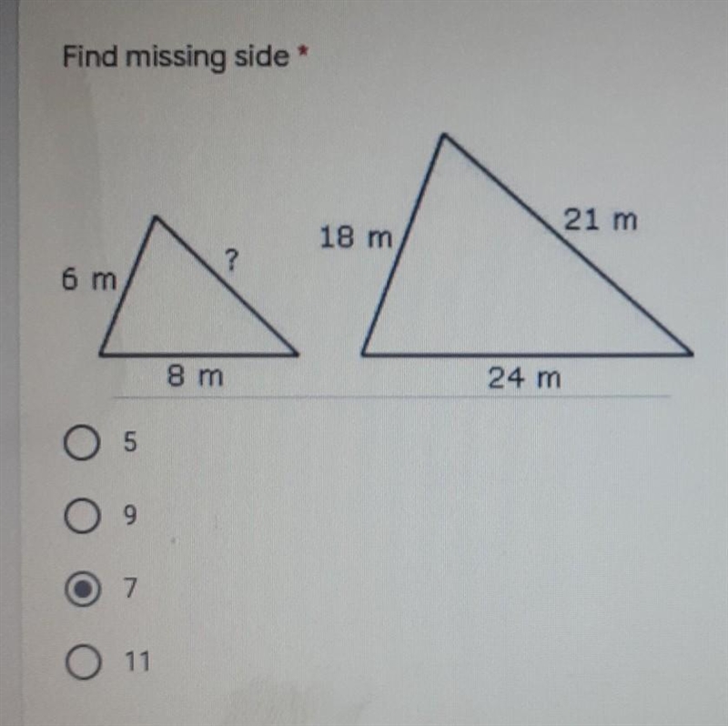 Find missing side 1 p 21 m 18 m ? 6 m 8 m 24 m 5 9 7 11-example-1