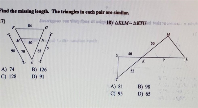 Find the missing lenghts, the triangle in each pair are similar.-example-1