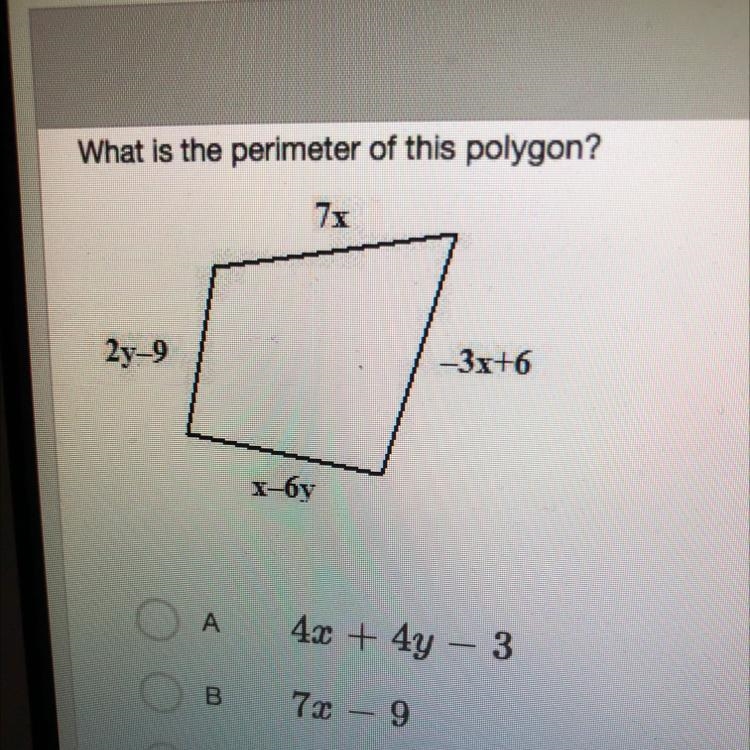 What is the perimeter of this polygon?A 4x + 4y - 3B.7x - 9С 5x – 4y - 3D 52 + 2x-example-1