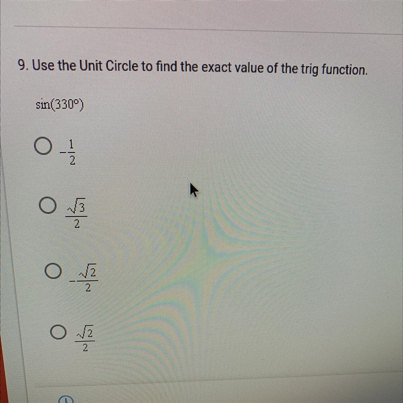 Use the Unit Circle to find the exact value of the trig function.-example-1